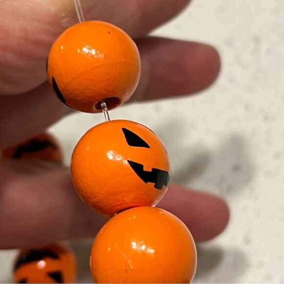 Spooky Halloween Pumpkin Wood Beaded Stretch Bracelet - Picture 5 of 7